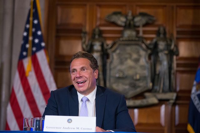 Governor Cuomo answering questions at the end of the legislative session on Thursday.